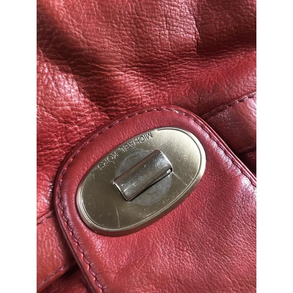 Michael Kors Red Leather Studded Hobo Shoulder Handbag Purse